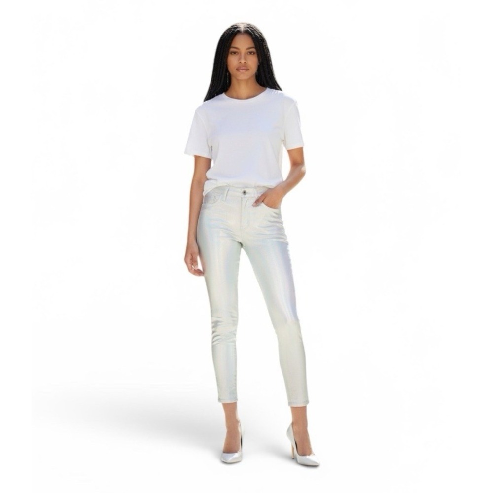 L'AGENCE Margot High Rise Skinny Jeans Iridescent Foil Size 27 Metallic Pants